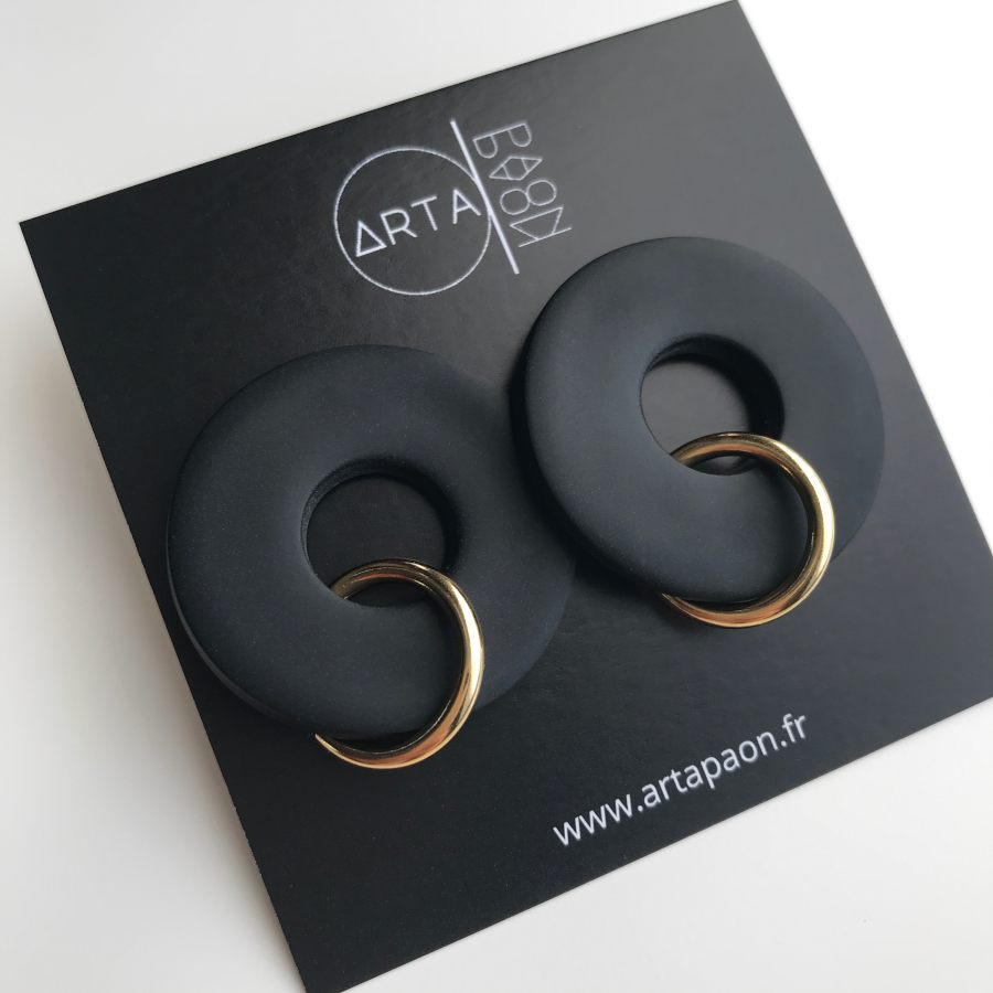 Boucles d'oreilles noires originales anneaux Artapaon