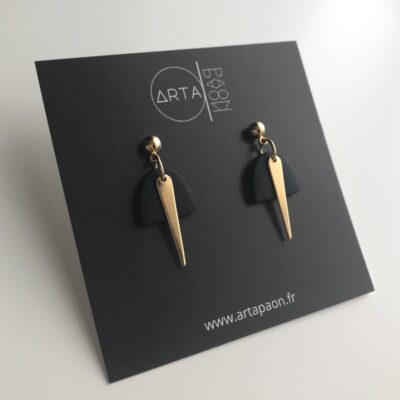 Boucles d'oreilles modernes en argile polymère noir