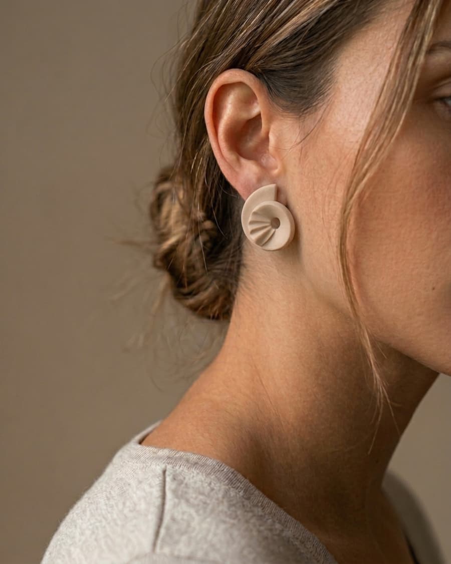 Boucles d'oreilles artisanales coquillage beige
