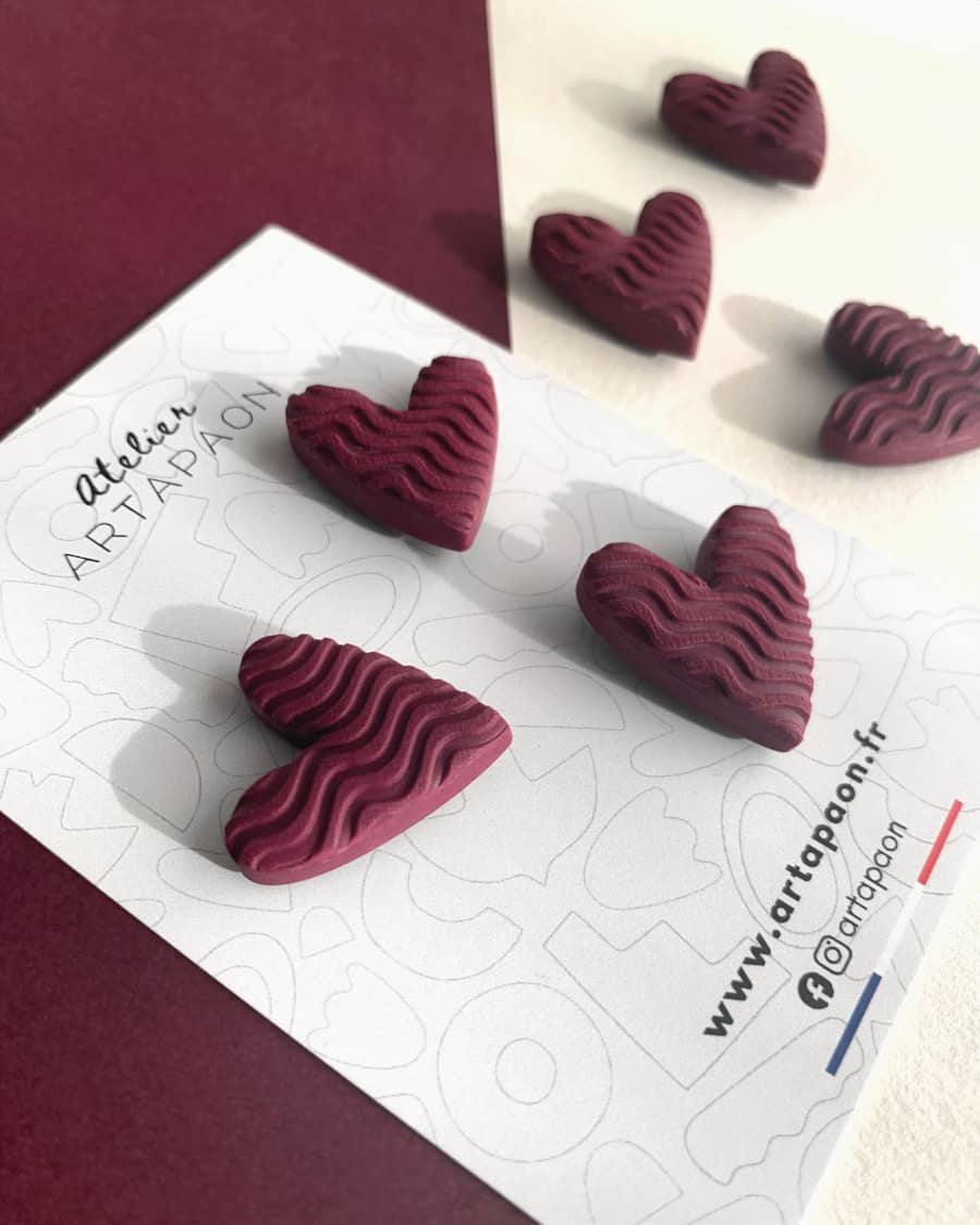 Set de 3 magnets cœurs faits main en argile polymère