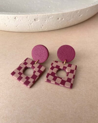 Boucles d'oreilles à clips bicolores - Grenat et moka